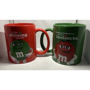 Set of 2 M&M Red and Green Characters 12oz Ceramic Mugs Coffee Cup - 2024